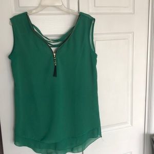 Loose Sleeveless Sheer Cross Back Zipper V-Neck